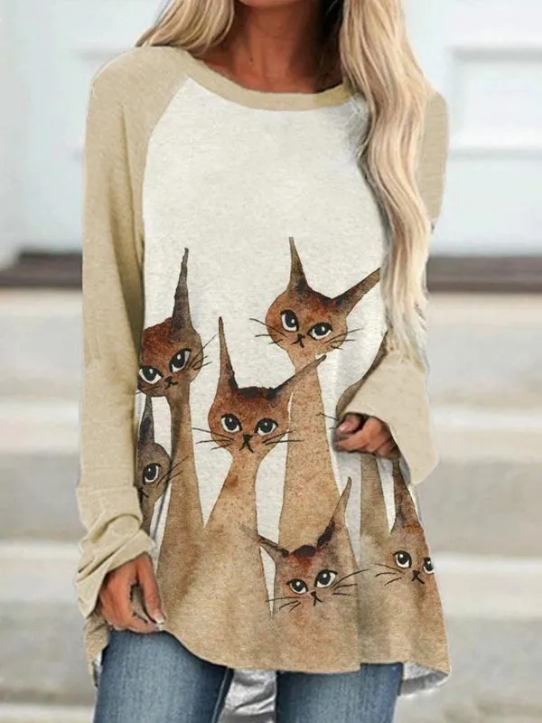 Pullover Long Sleeve Abstract 3D Printed Loose Round Neck Women's T shirt Bl22091Hm - Shop at LoveMi