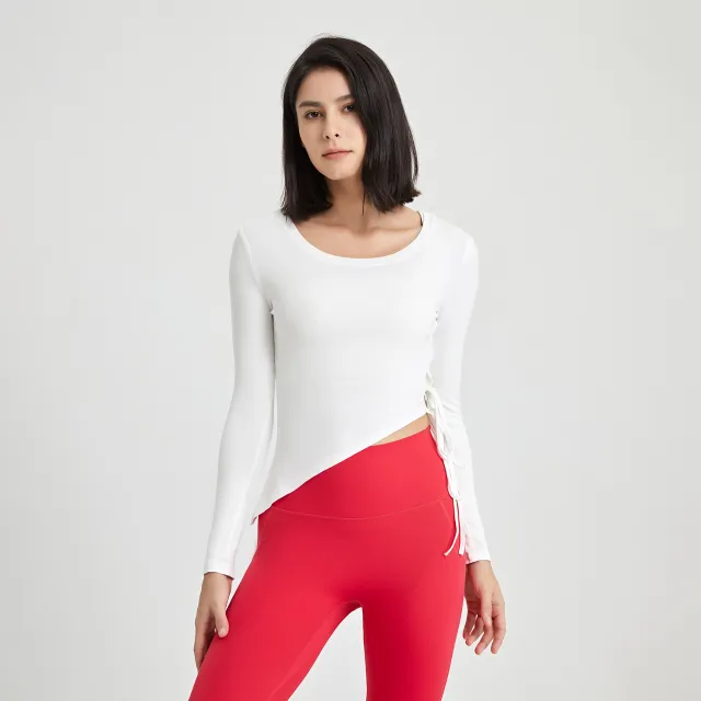 Side Tether Workout Clothes T shirt Slim Fit Tights White - Shop at LoveMi