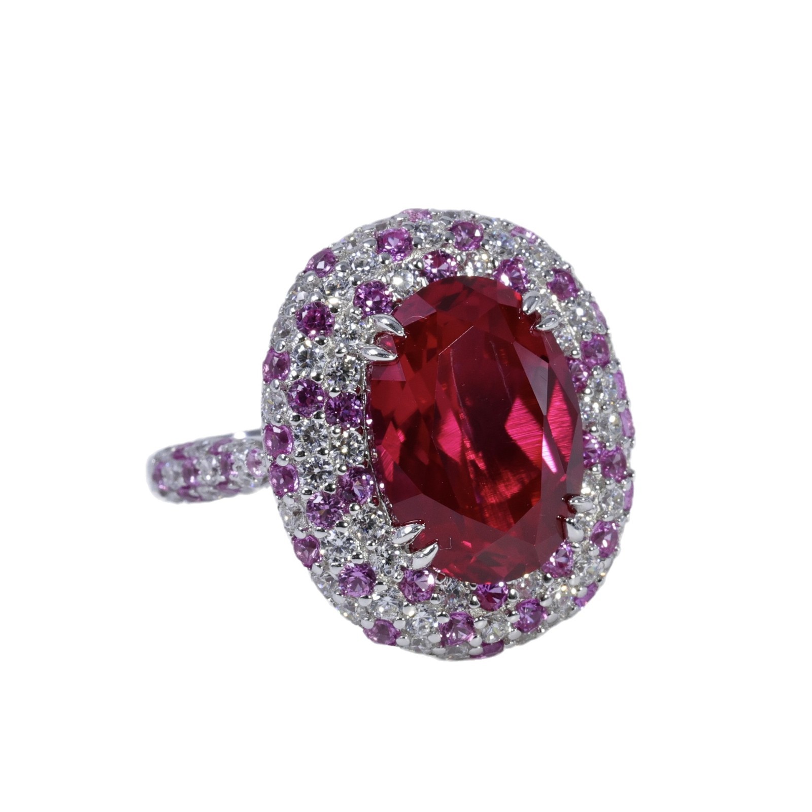 Ruby And Diamond-studded Oval Ring With A Pigeons-egg-shaped Center Stone - Jewelry & Watches