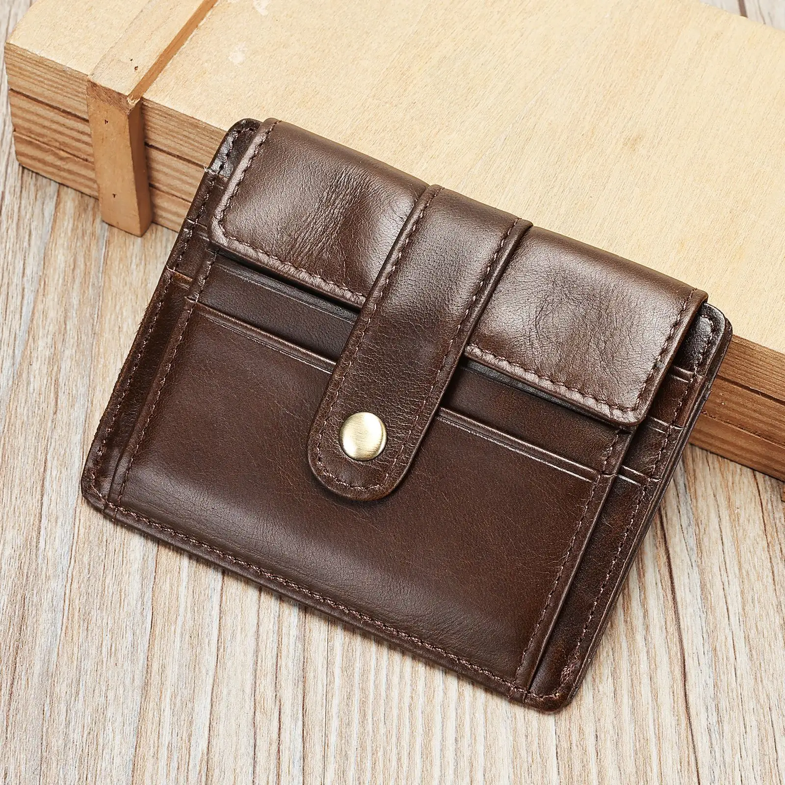 Mens Minimalist Leather Coin And Transit Card