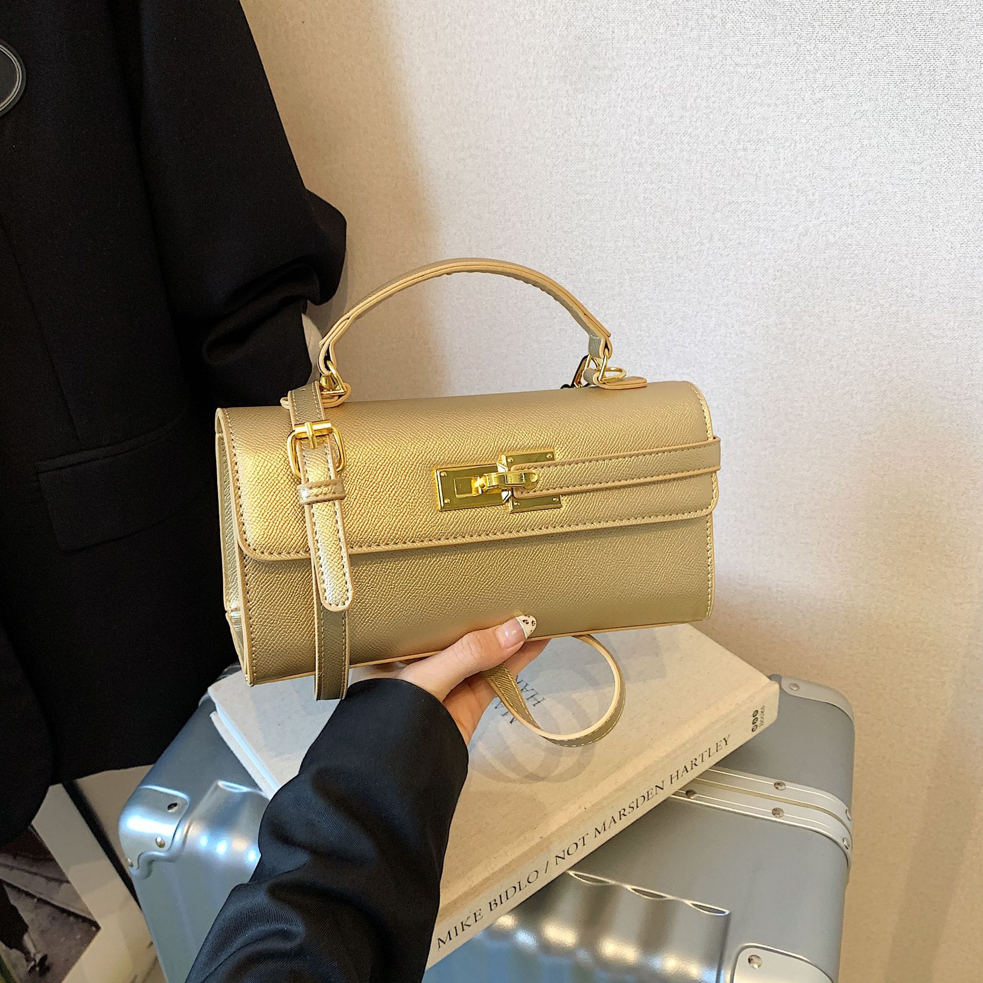 New Stylish Small Square Handbag With A Chic Lock Closure