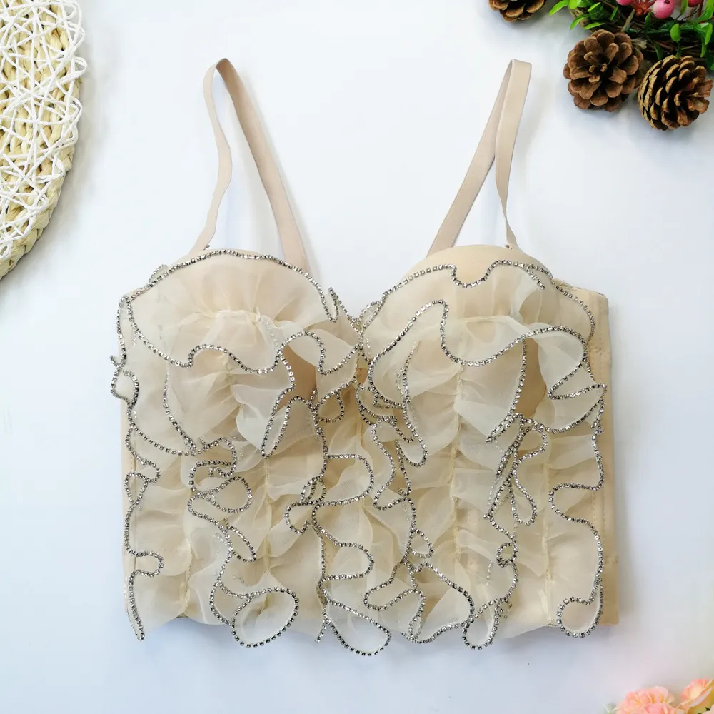 Diamond-embedded Wave Lace Sling With Steel Ring Fishbone Waist Girdle - Skin Color-40Or90