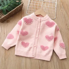 Girl's Sweater Knitwear Pullover Cardigan Top - Pink With Fleece Lining - View 1