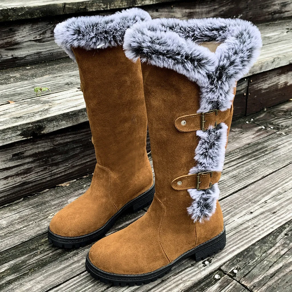 Women's Autumn And Winter Rabbit Fur Thick Velvet Thick Snow Boots - Brown