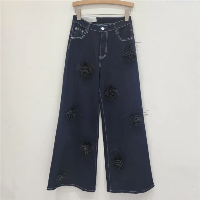 European And American Niche Three dimensional Feather Rose Flower Jeans Blue - Shop at LoveMi