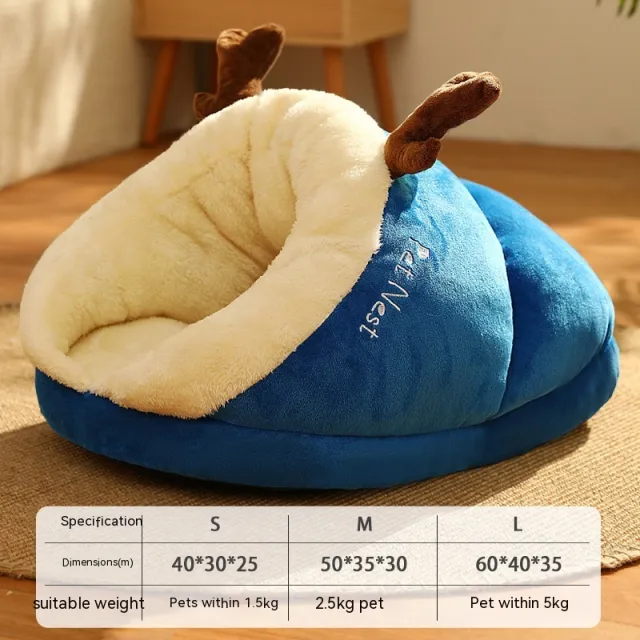 Pet Bed Winter Cat Dog Slippers Small Nest Blue Elk - Shop at LoveMi