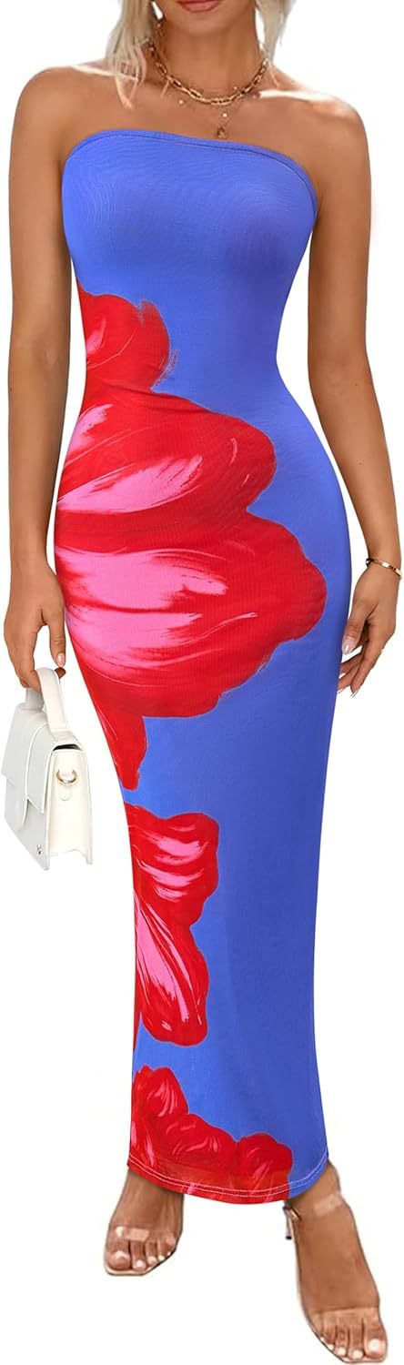 New Women's Slim-fit Contrast Colors Floral Print Dress - Image 11