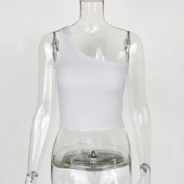 Women's One shoulder Sleeveless Vest White - Shop at LoveMi