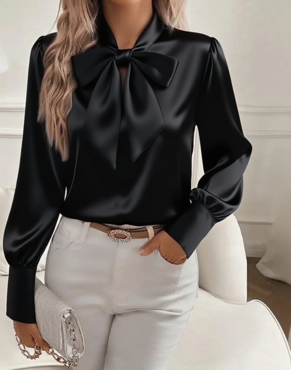 Bow-tie Blouse Fashion Commuting Lace-up Pullover Long-sleeved Top Women's Clothing - Image 5