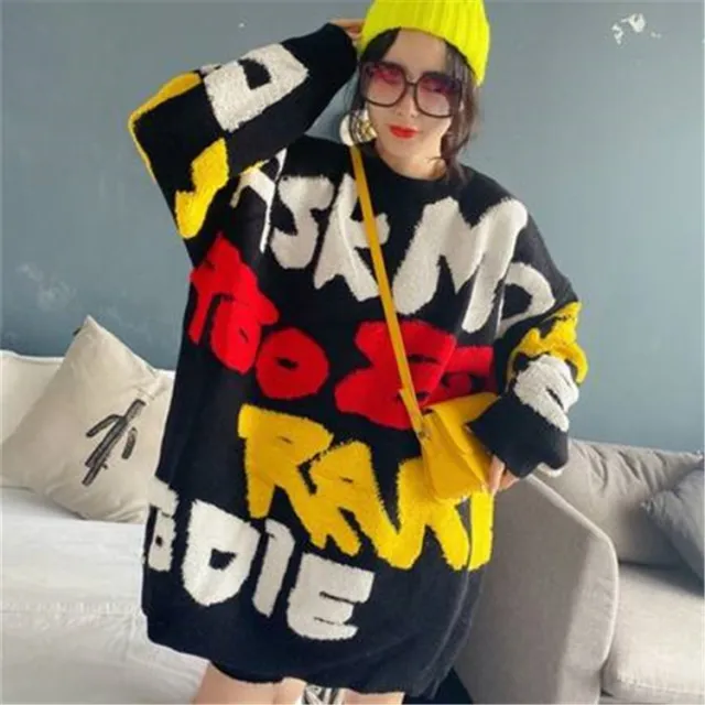 Cartoon Sweater For Women Loose Thick Western Style Women's Clothing Black - Shop at LoveMi