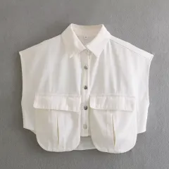 European And American Style Lapel T-shirt Shory Style Denim Shirt - White - View 1