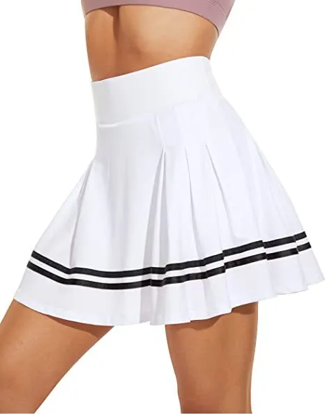 Women's Pleated With Pockets Exercise Skort White Black Stripe - Shop at LoveMi