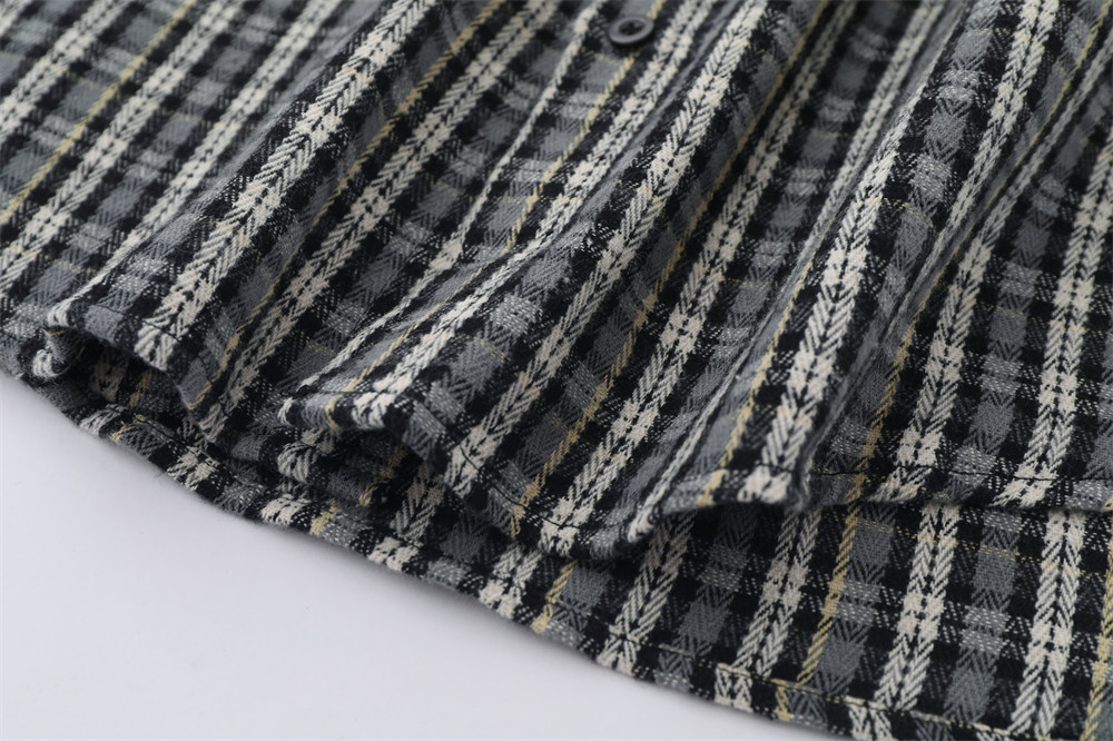 Embroidered Pocket Plaid Long Sleeve Shirt Men