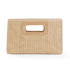 Vacation Style Straw Clutch Detachable Chain - Apricot - View 1