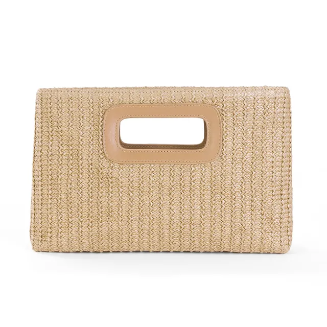 Vacation Style Straw Clutch Detachable Chain Apricot - Shop at LoveMi