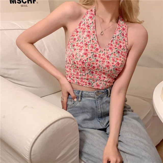 Halter Floral Vest Fashion Suspenders Flower Hot Girl Flower - Shop at LoveMi
