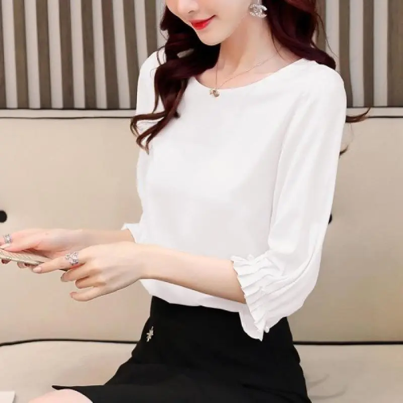 Women's Three-quarter Sleeve Chiffon Shirt - White