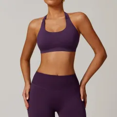 Naked Women Quick-drying Sports Elasticity Halterneck Vest - Purple - View 1