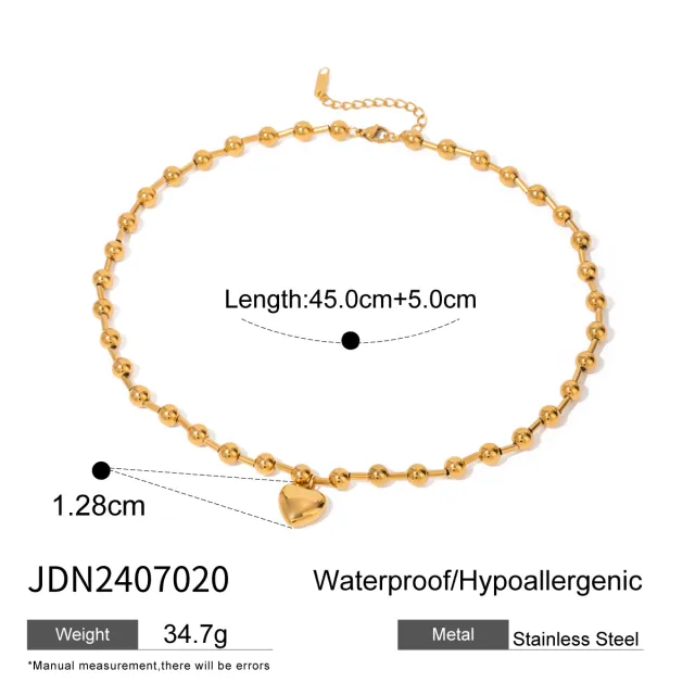 Stainless Steel Beaded Love Necklace 18k Golden Clavicle Chain Jdn2407020 - Shop at LoveMi