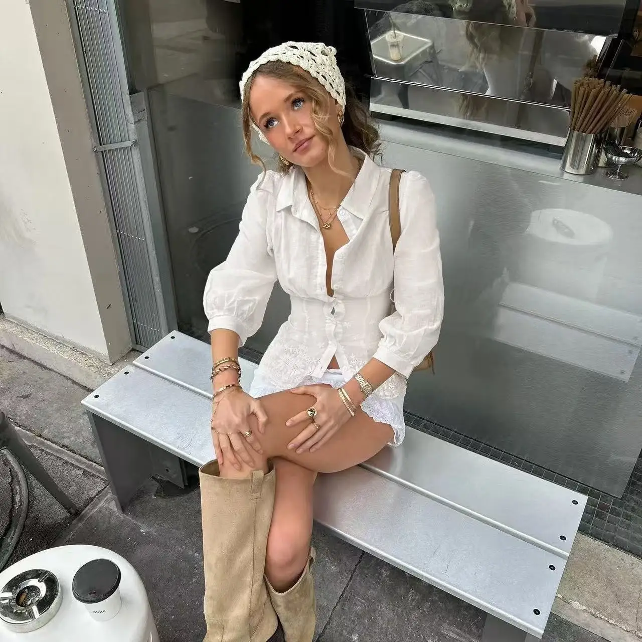 White Embroidered Shirt Chic Crop Top That Slims The Waist Slim-Fit Lapel Design With Button Closure