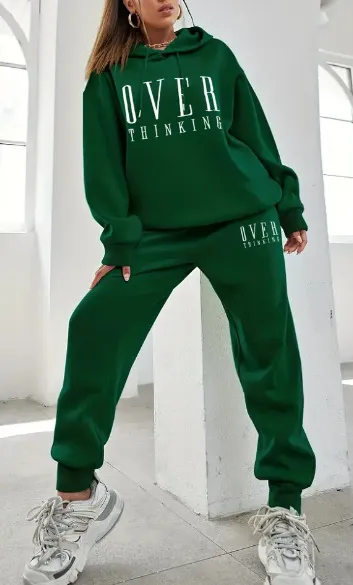 Thick Casual Hooded Long Sleeve Sweater Exercise Workout Outfit - Green 1