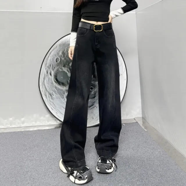 Womens Casual Loose fitting Slimming Straight leg Wide leg Pants Black - Shop at LoveMi