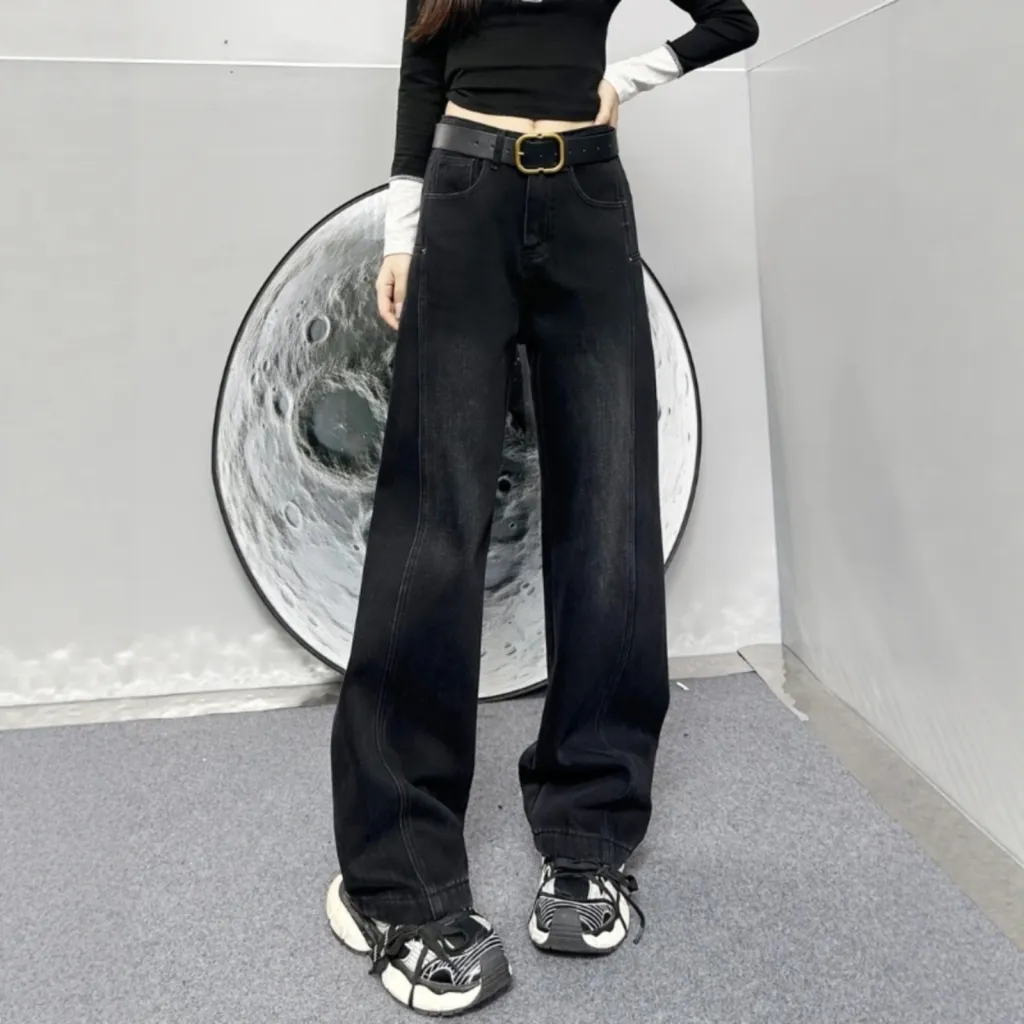 Womens Casual Loose-fitting Slimming Straight-leg Wide-leg Pants - Black