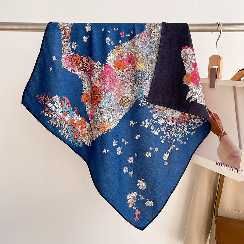 Tropical Jungle Double-color Silk Wool Square Scarf