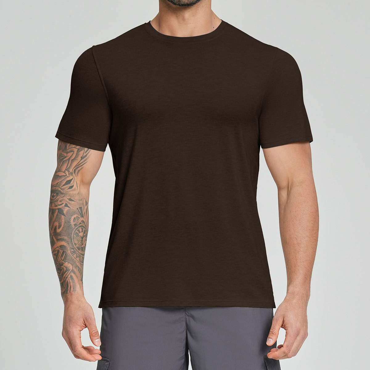 Mens Breathable Sports Outdoor Short-sleeve Shirt Dark Coffee S