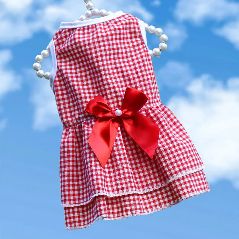Dog Skirt Pet Cat Walking Out Chest Back Leash - 230 Skirt Small Red Plaid