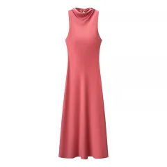 Silk Satin Texture Midi Skirt Sleeveless Dress - View 1