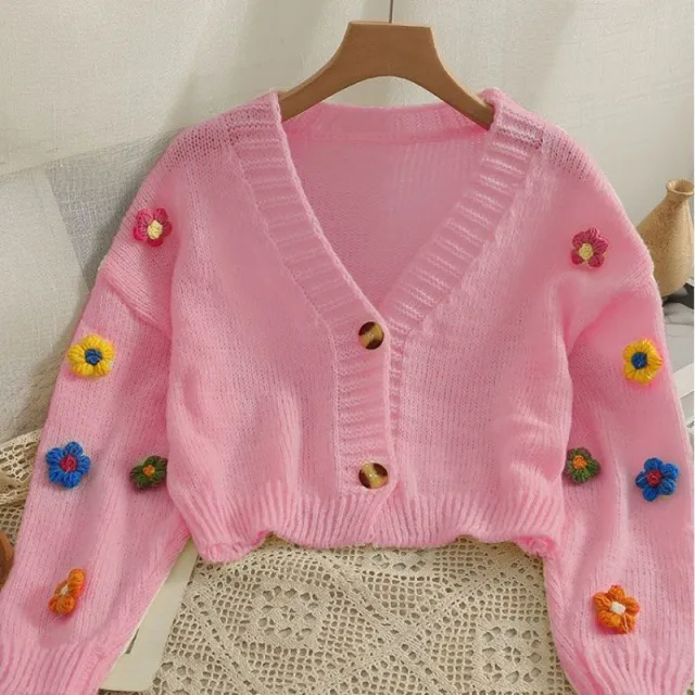 Sweet style Short Two button Knit Sweater For Women Pink - Shop at LoveMi