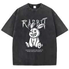 Cute Rabbit Print T-shirt Breathable T-shirt Streetwear - Black - View 1