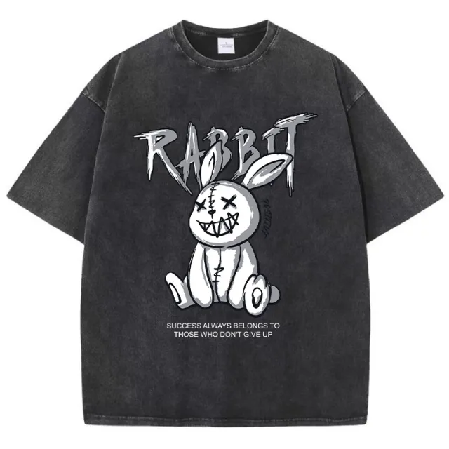 Cute Rabbit Print T shirt Breathable T shirt Streetwear Black - Shop at LoveMi