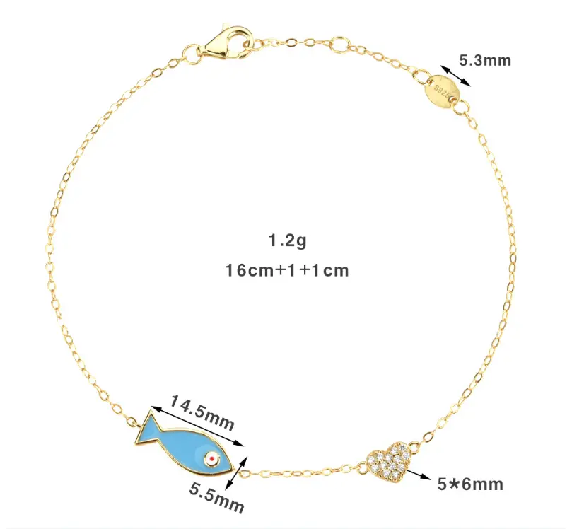 Women's Blue Small Fish Heart-shaped Bracelet