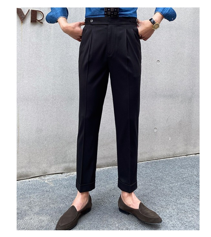 Retro Thin Paris Buckle Naples Casual Straight-leg Small Suit Pants
