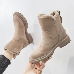Snow Boots Fleece-lined Women's Shoes Snow Boots Thick Cotton Shoes - Apricot - View 1