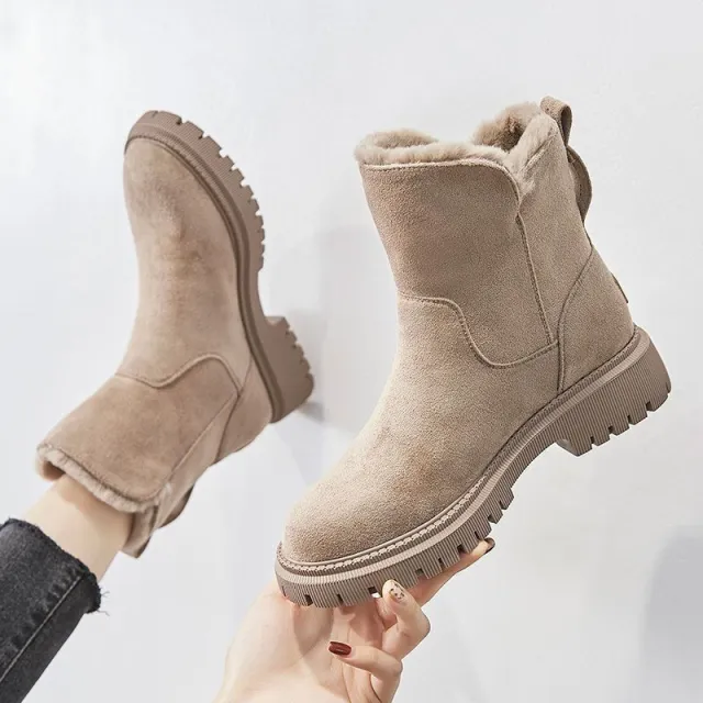 Snow Boots Fleece lined Women's Shoes Snow Boots Thick Cotton Shoes Apricot - Shop at LoveMi