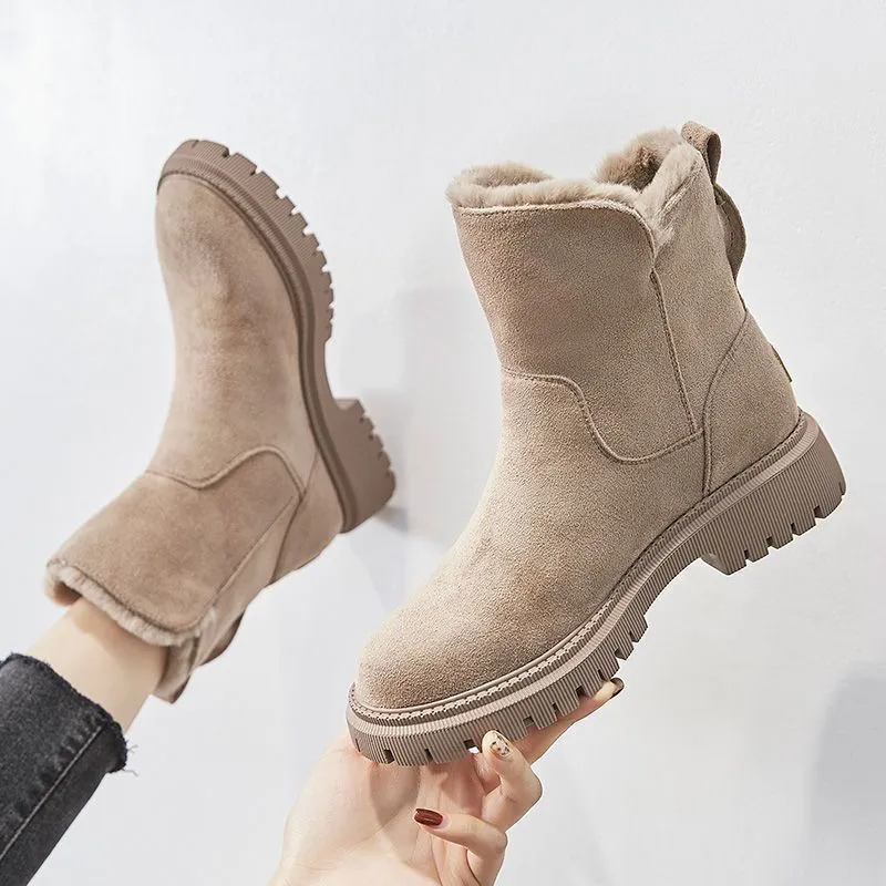 Snow Boots Fleece-lined Women's Shoes Snow Boots Thick Cotton Shoes - Apricot