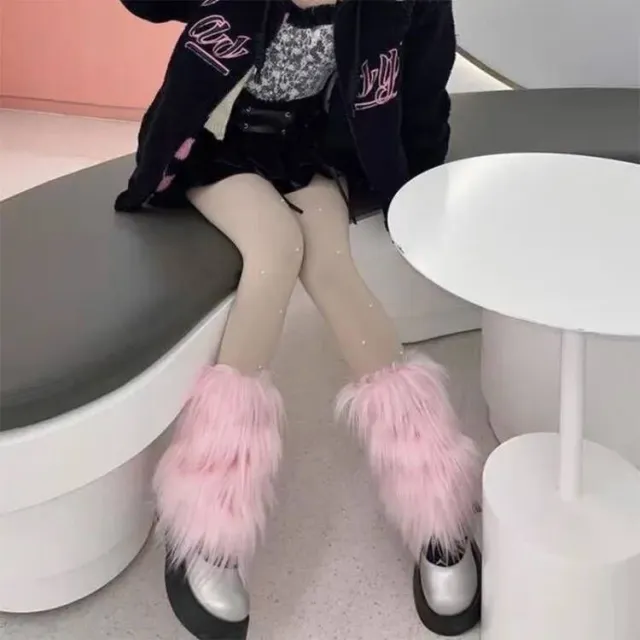 Fur Booties Warm Plush Shoe Cover Pile Style Support Hosiery Plush Foot Sock Pink 40Cm - Shop at LoveMi