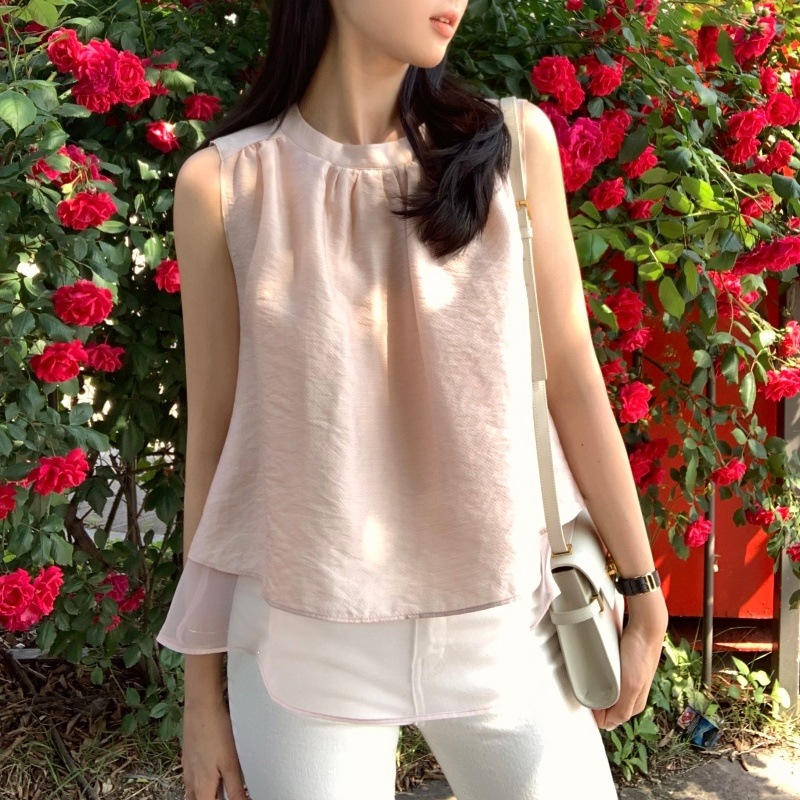 Sleeveless Vest Shirt Fashionable Top White