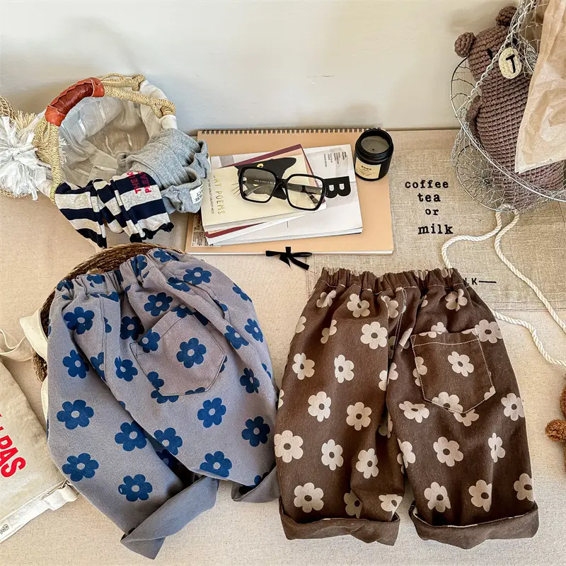Children's Washed Cotton Full Printed Loose Casual Pants
