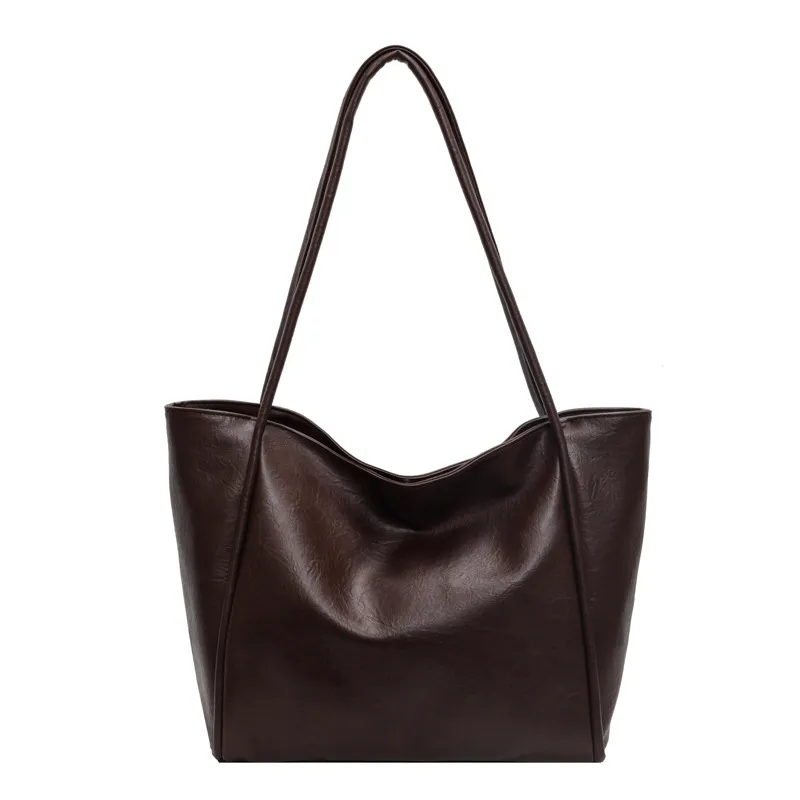 Soft Leather Shoulder Bag Large Capacity Commuter Totes Shopping Travel Bags For Women - Brown