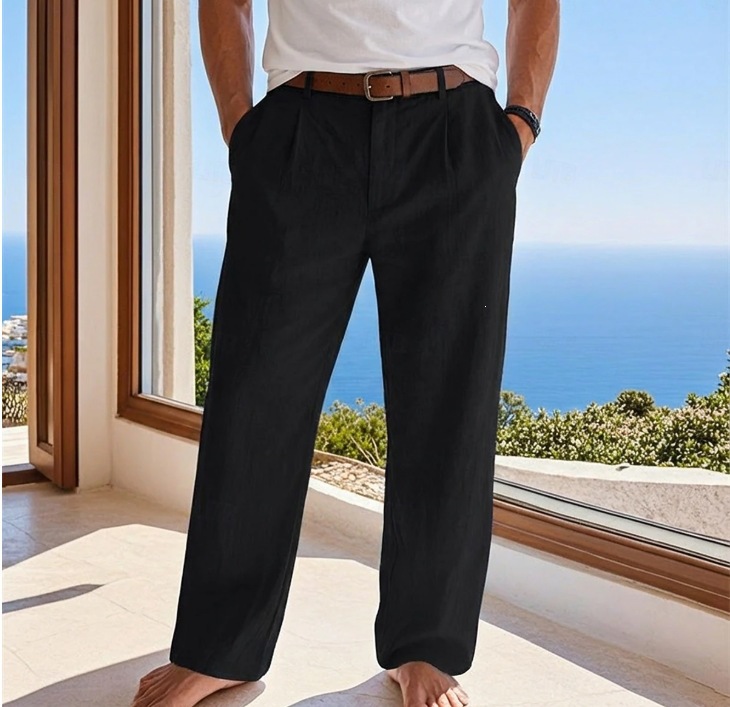 Calça Masculina de Linho com Bolsos e Modelagem Solta