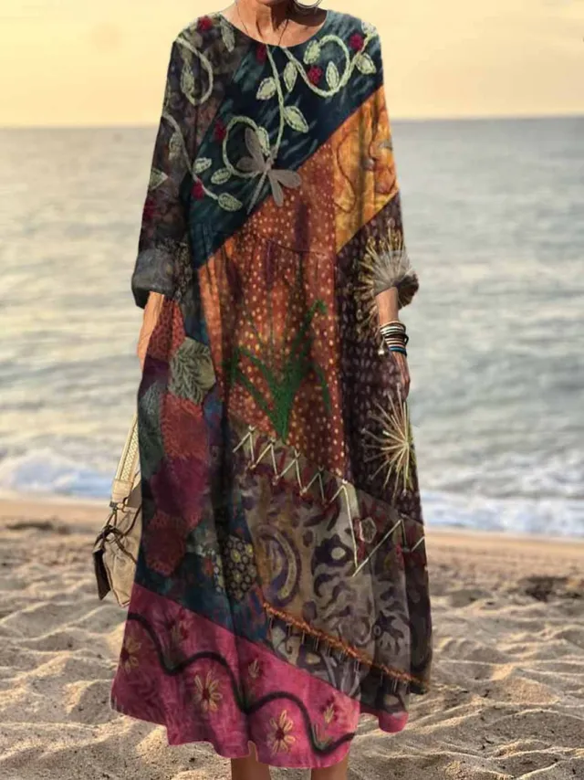 Fashionable Round neck Long sleeve Printed Dress Bj21608881224 L - Shop at LoveMi