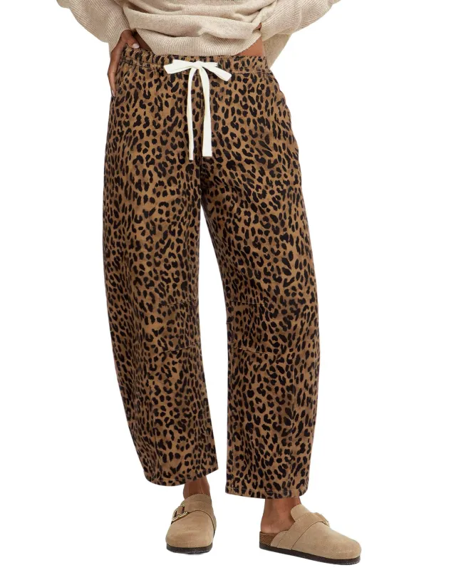 Casual Straight Pants Elastic High Waist Yellow Leopard Print - Shop at LoveMi
