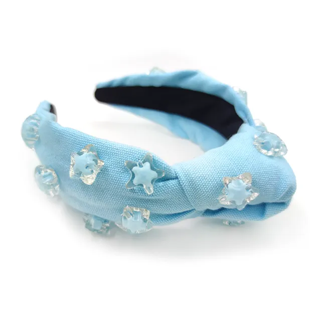 Cute Hairware Hand stitched Five pointed Star Solid Color Wide brimmed Holiday Party Headband Light Blue - Shop at LoveMi