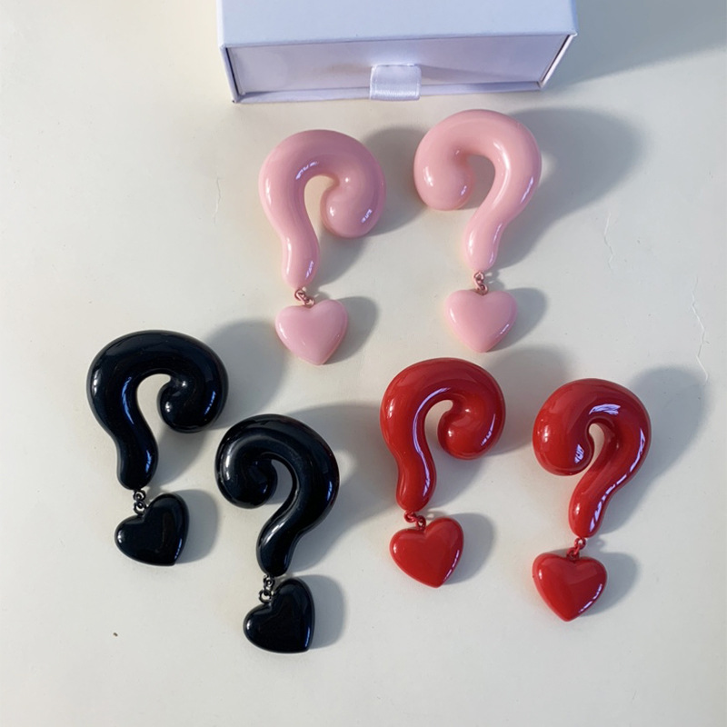 Sterling Silver Needle Ankarat Red Question Mark Earrings