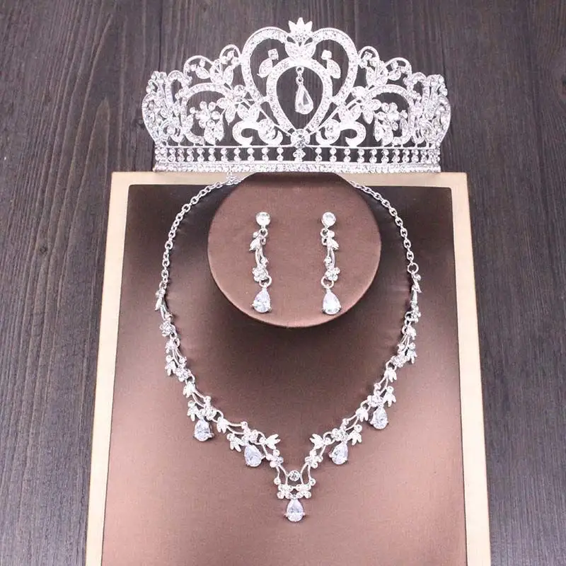Bridal Rhinestone Crown Necklace Set Wedding
