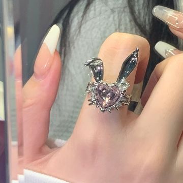 Creative Heart-shaped Little Bunny Open Ring